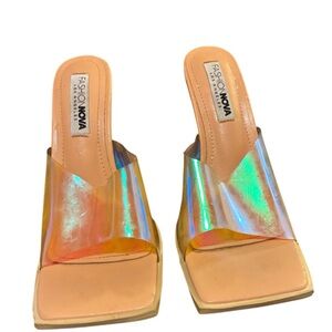 Fashion Nova Holographic Slide Mules - Peach Iridescent